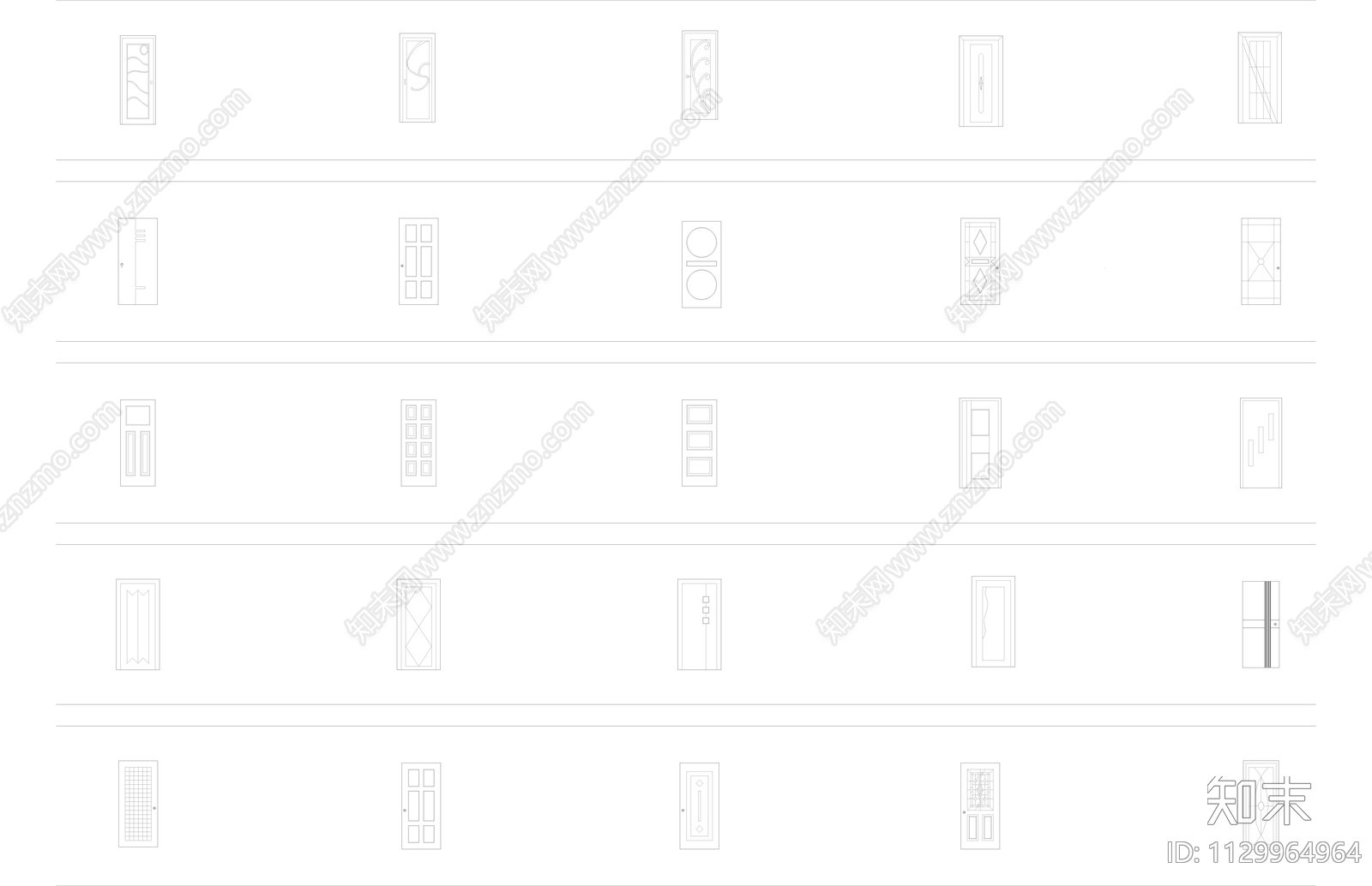 现代中式各式开门cad施工图下载【ID:1129964964】