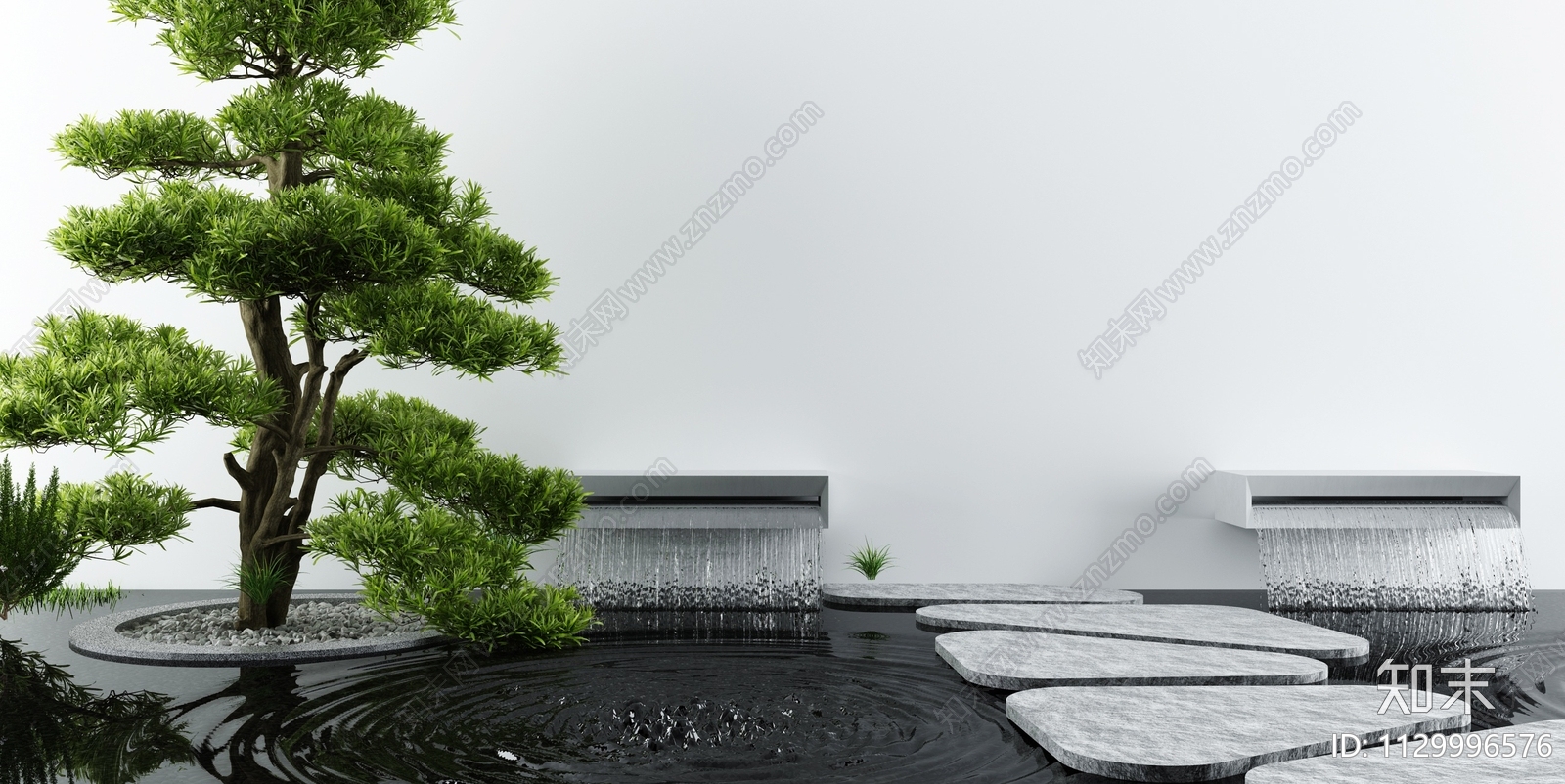 新中式流水景观小品3D模型下载【ID:1129996576】