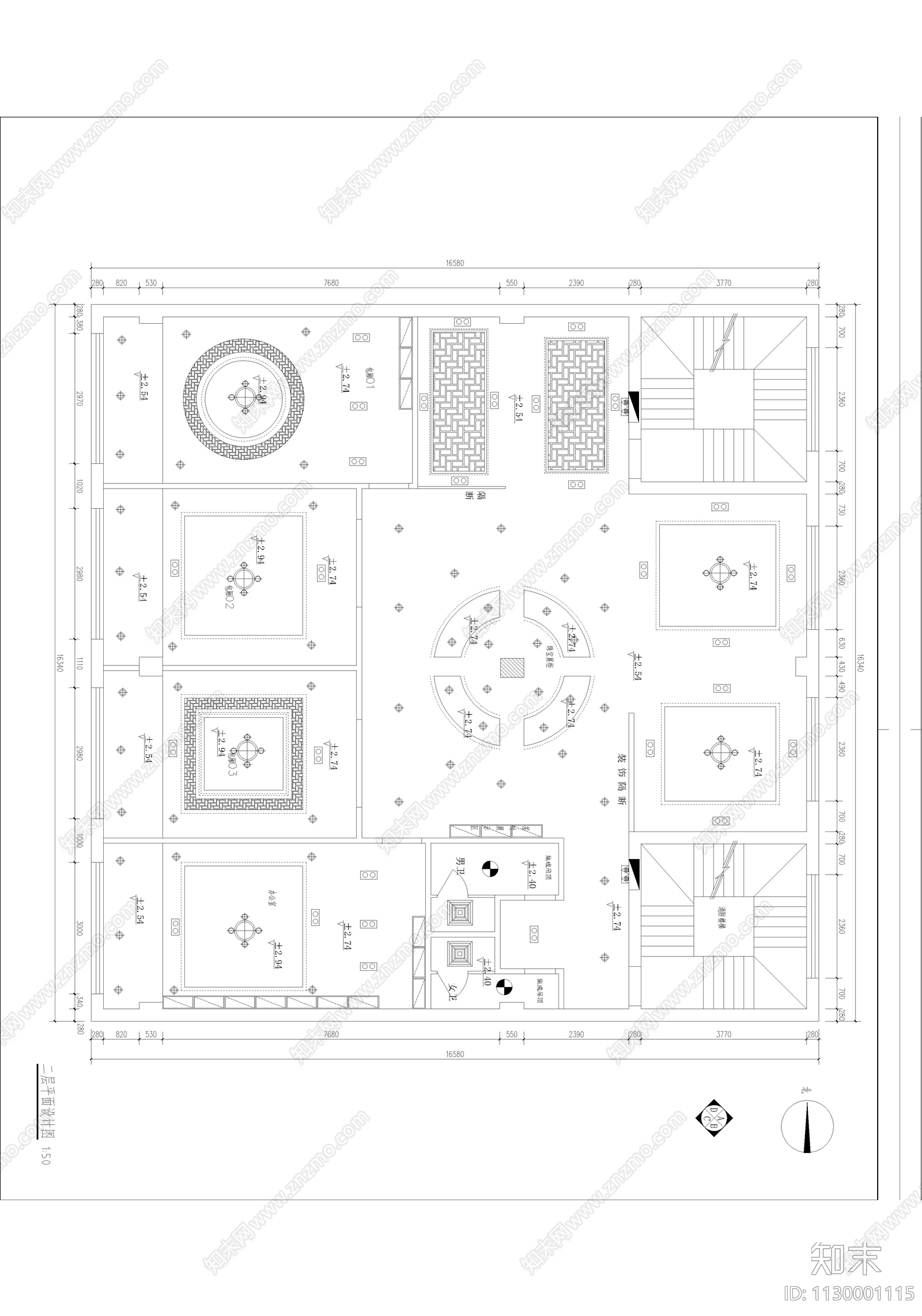 现代简约茶文化会所cad施工图下载【ID:1130001115】