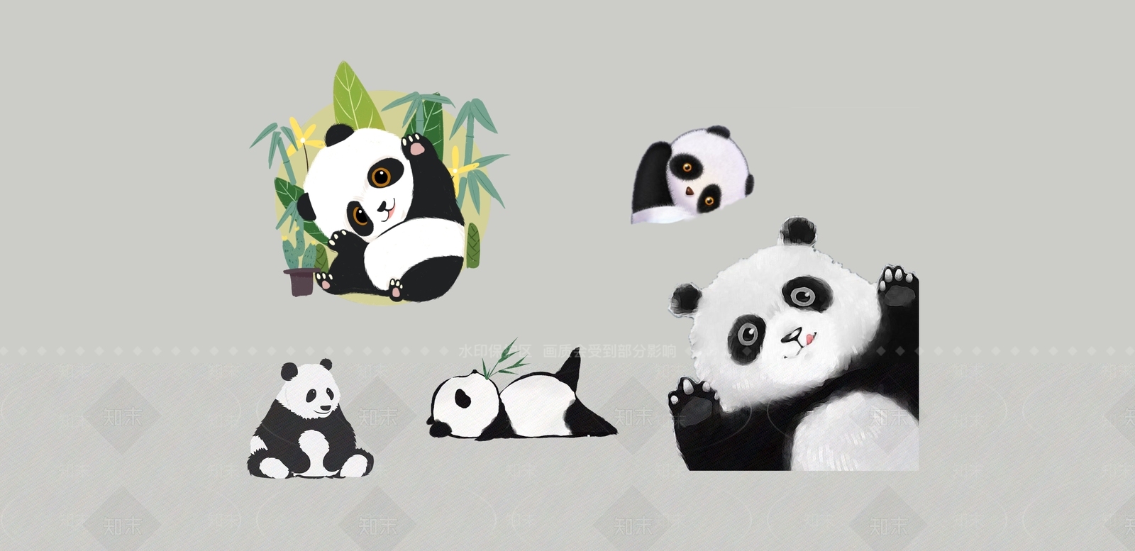 2D可爱熊猫动物pngSU模型下载【ID:1130003504】
