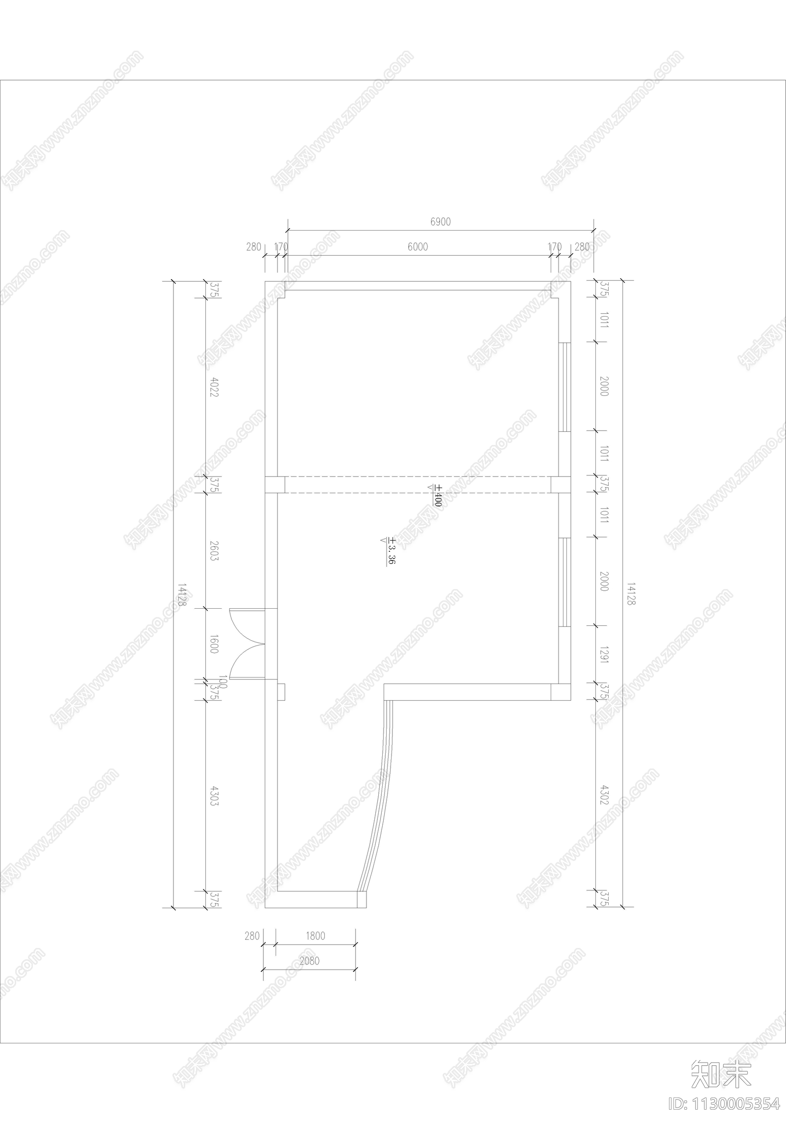 现代简约小型办公室cad施工图下载【ID:1130005354】