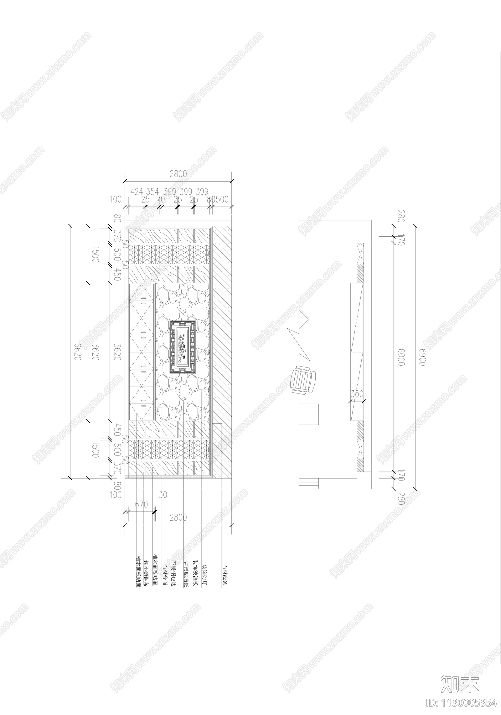 现代简约小型办公室cad施工图下载【ID:1130005354】