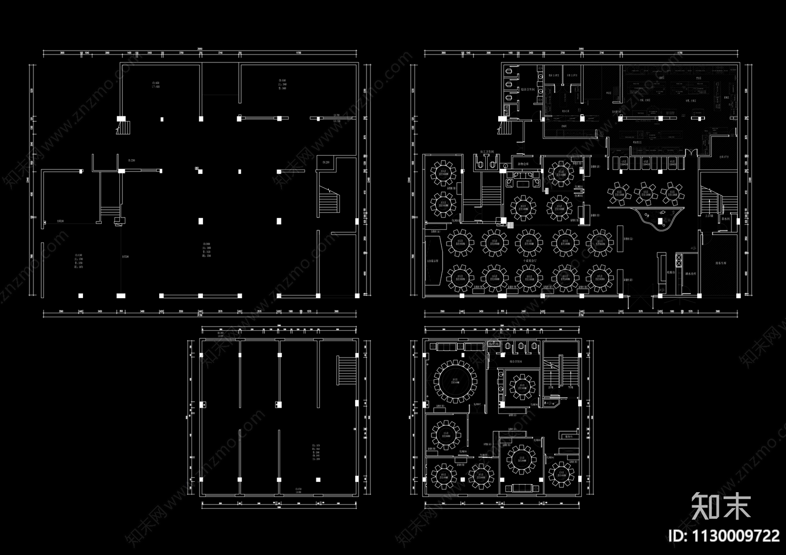 现代餐饮空间平面布置cad施工图下载【ID:1130009722】