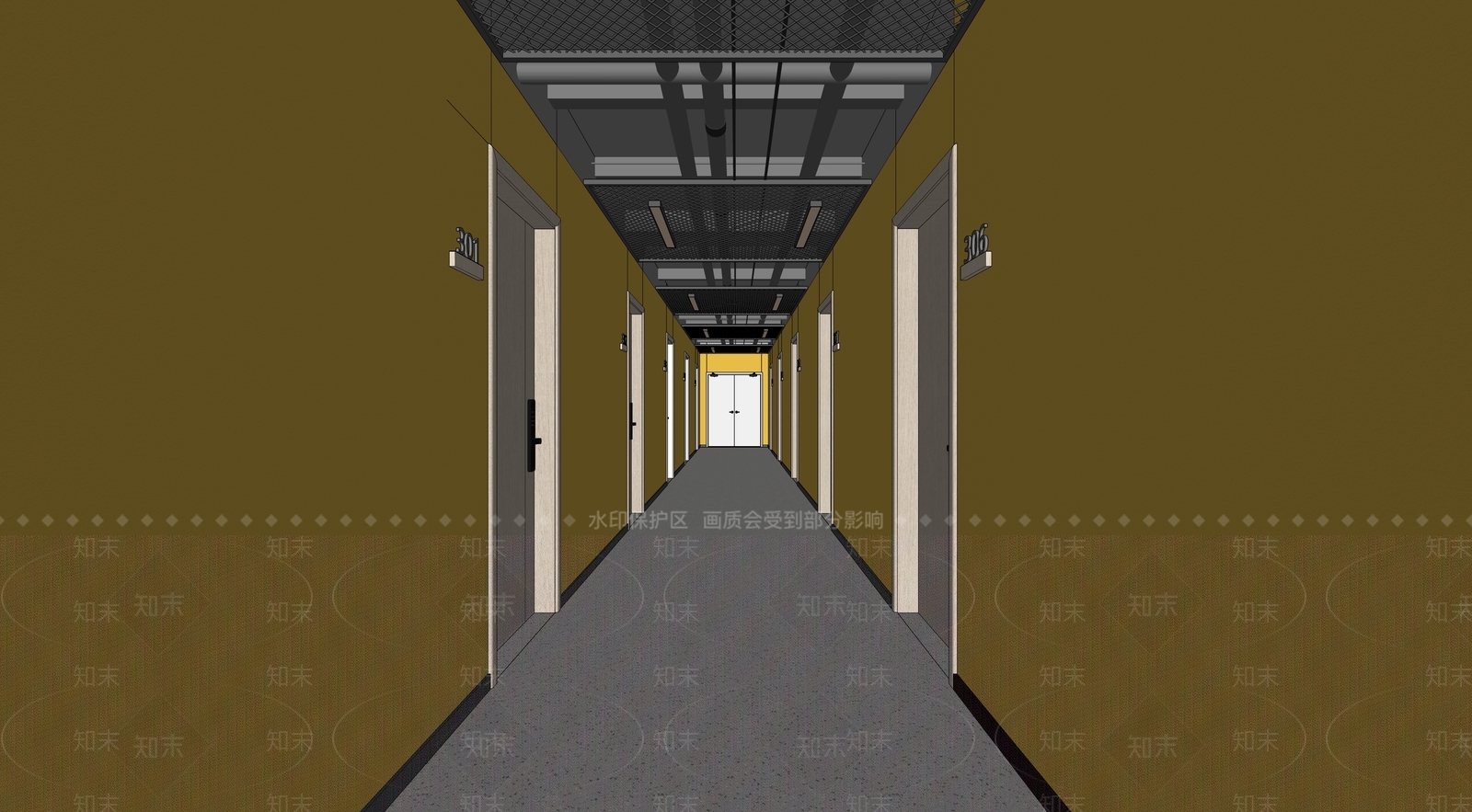 现代酒店公寓过道SU模型下载【ID:1130010028】