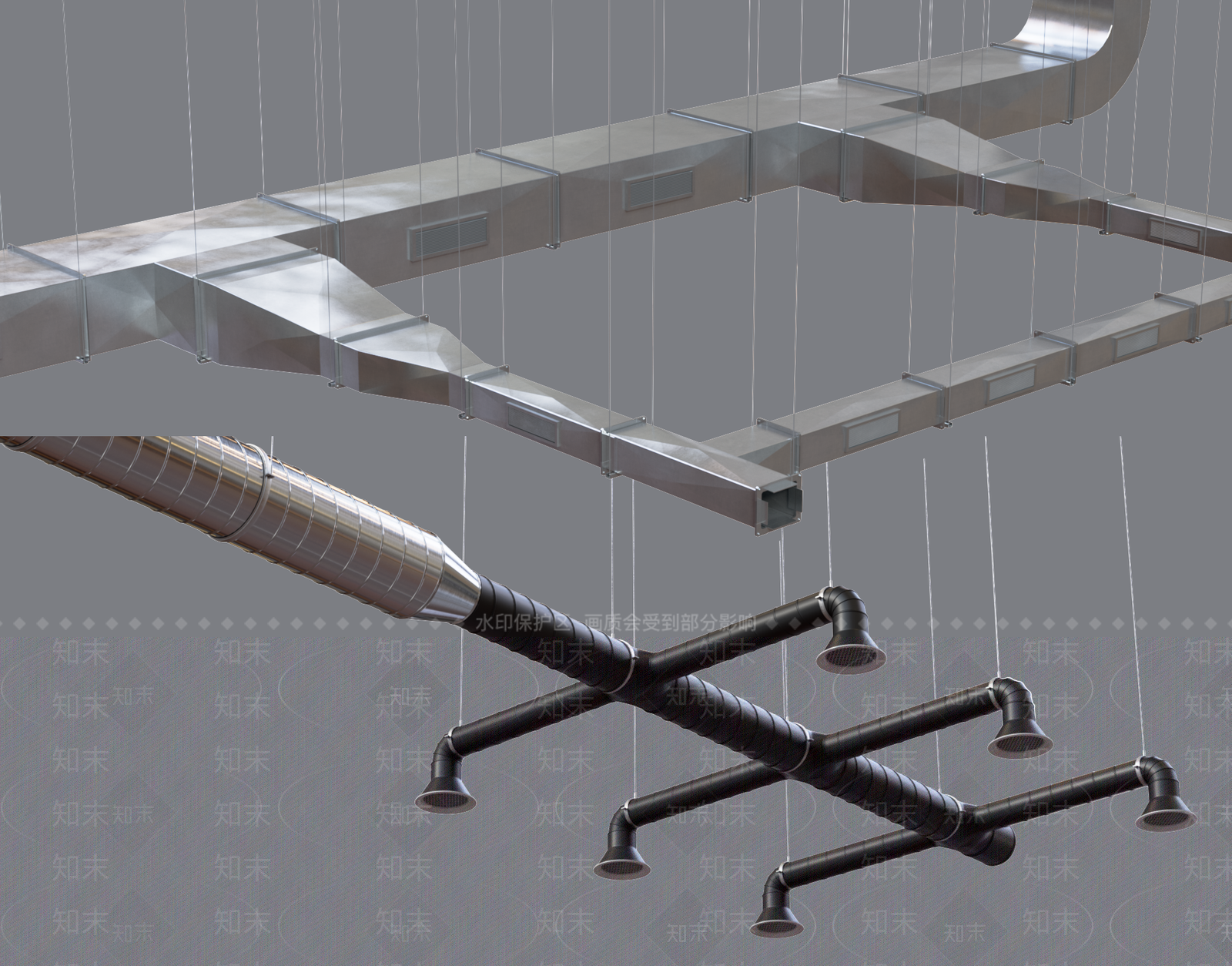 中央空调通风管道3D模型下载【ID:1130011466】