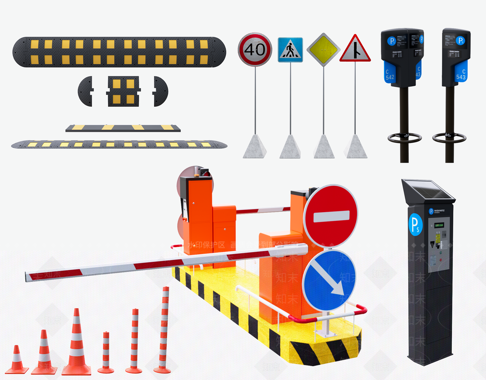 停车场道闸系统3D模型下载【ID:1130012262】