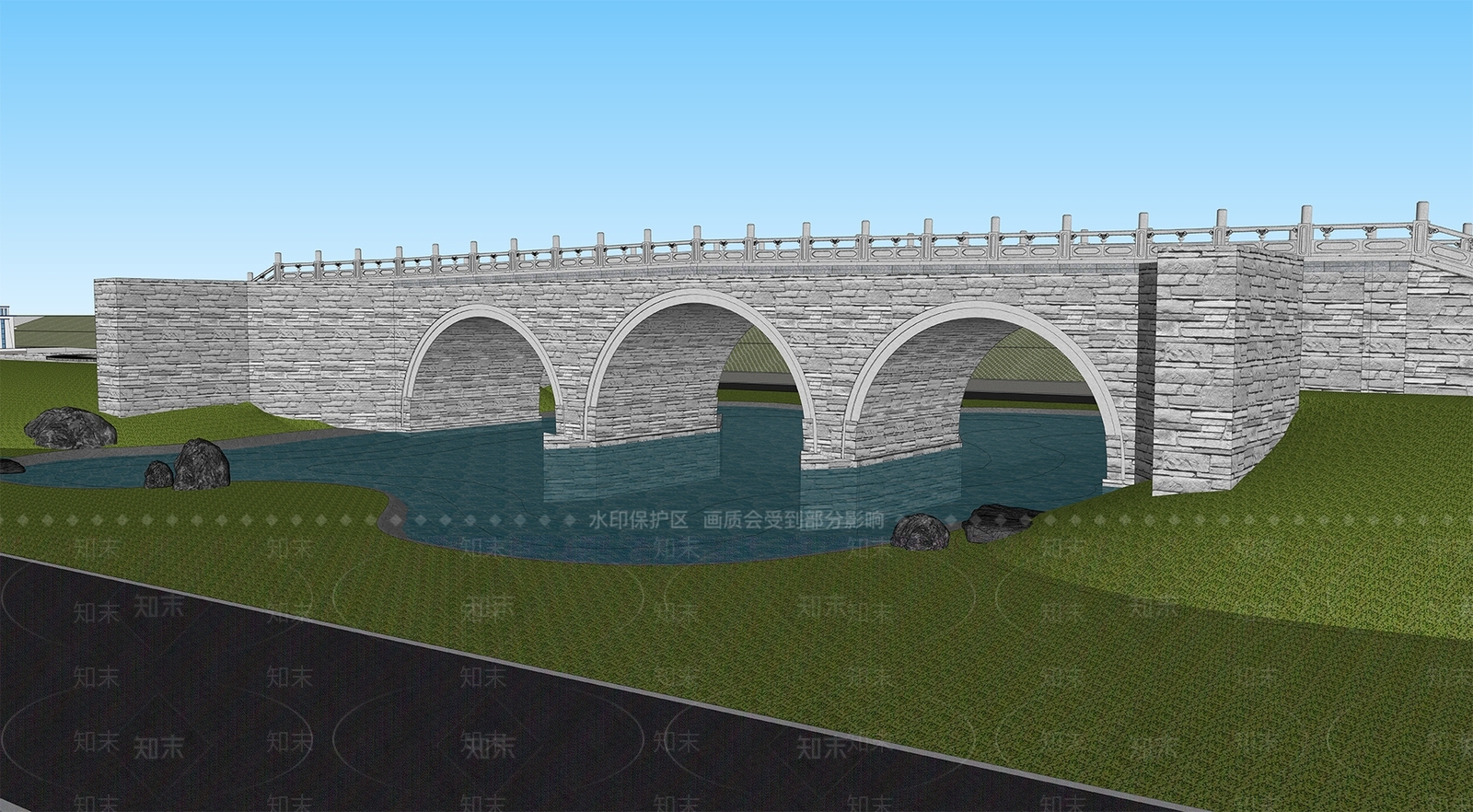 中式古典拱桥SU模型下载【ID:1130014711】