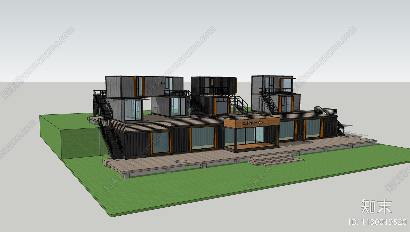 现代集装箱组合民宿SU模型下载【ID:1130019520】