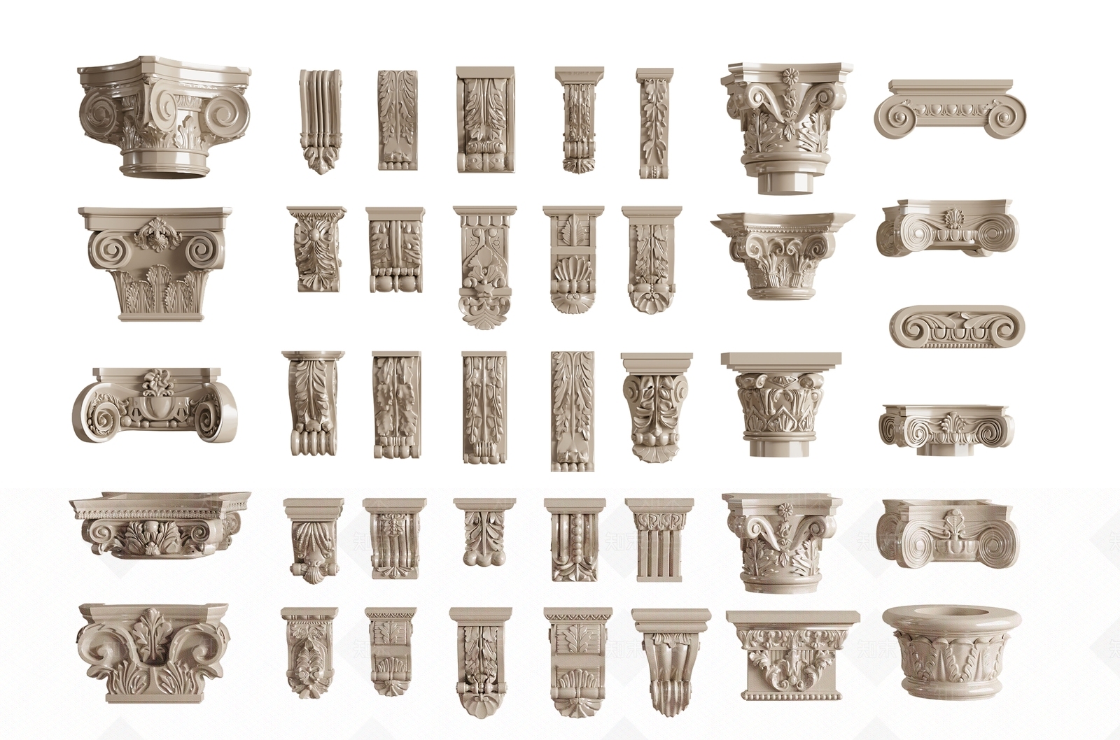 简欧石膏罗马柱头3D模型下载【ID:1130020168】