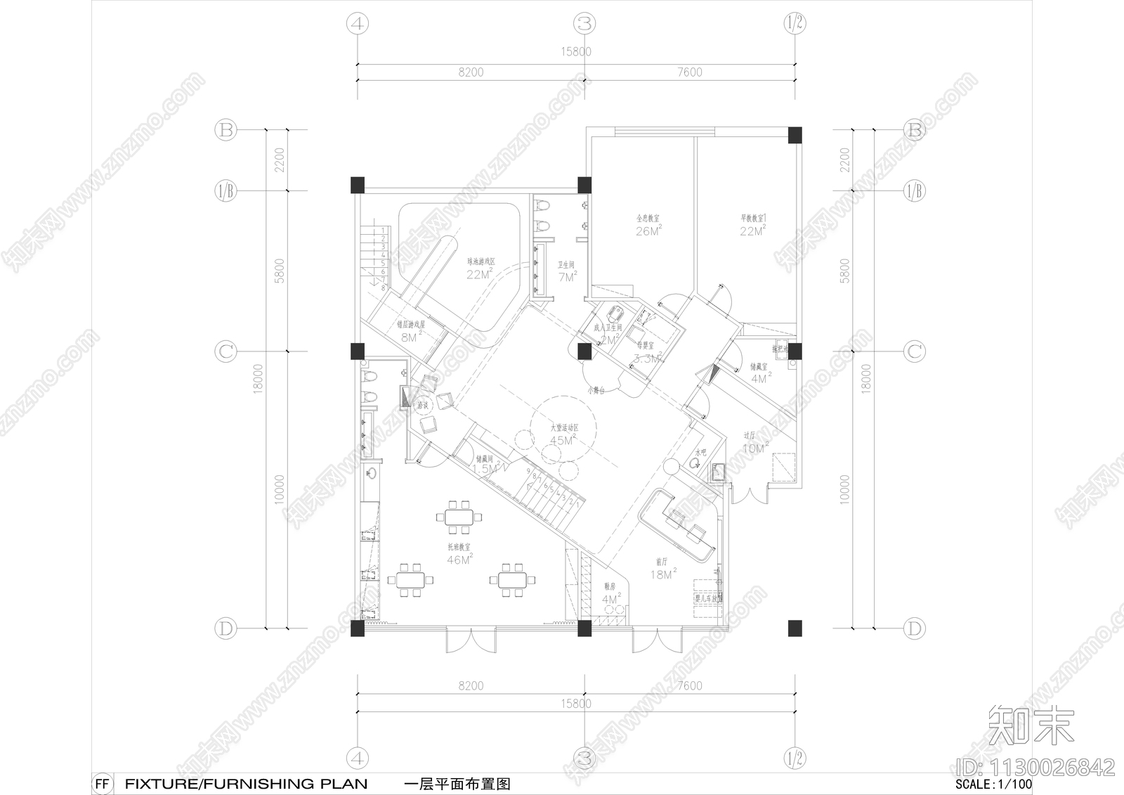 托育早教中心cad施工图下载【ID:1130026842】