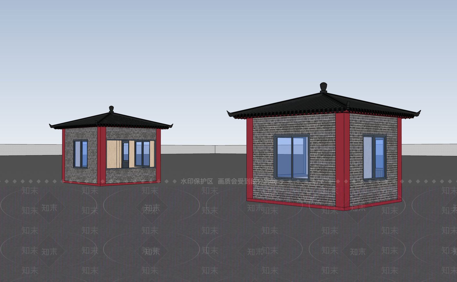 中式岗亭SU模型下载【ID:1130035750】