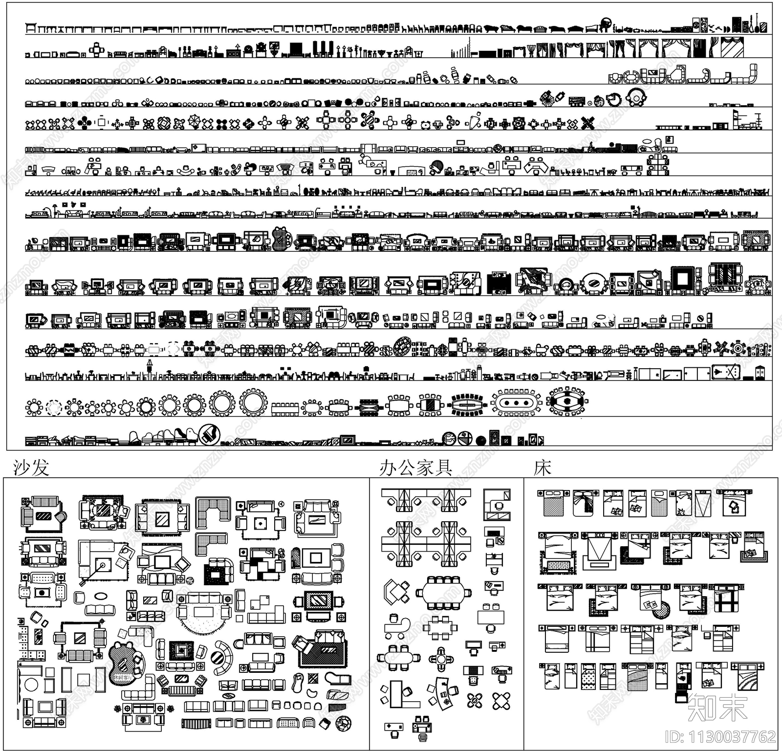 装修设计家具办公桌椅平面施工图下载【ID:1130037762】