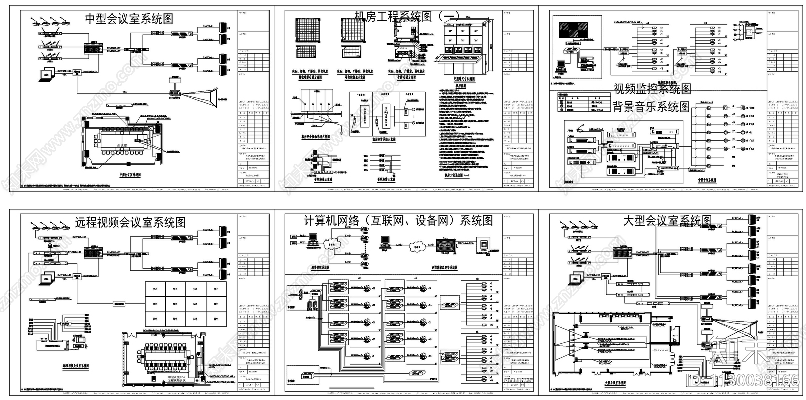 机房工程系统图常用弱电素材cad施工图下载【ID:1130038166】