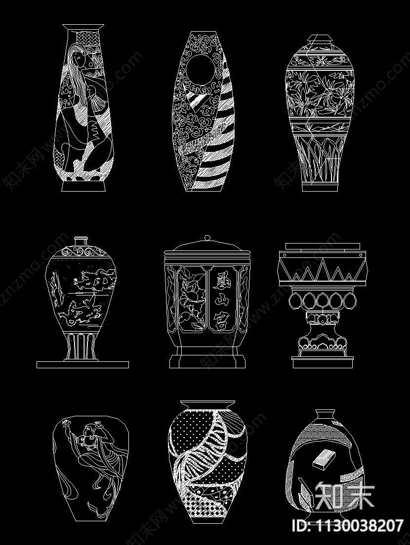 家居装饰花瓶摆件施工图下载【ID:1130038207】