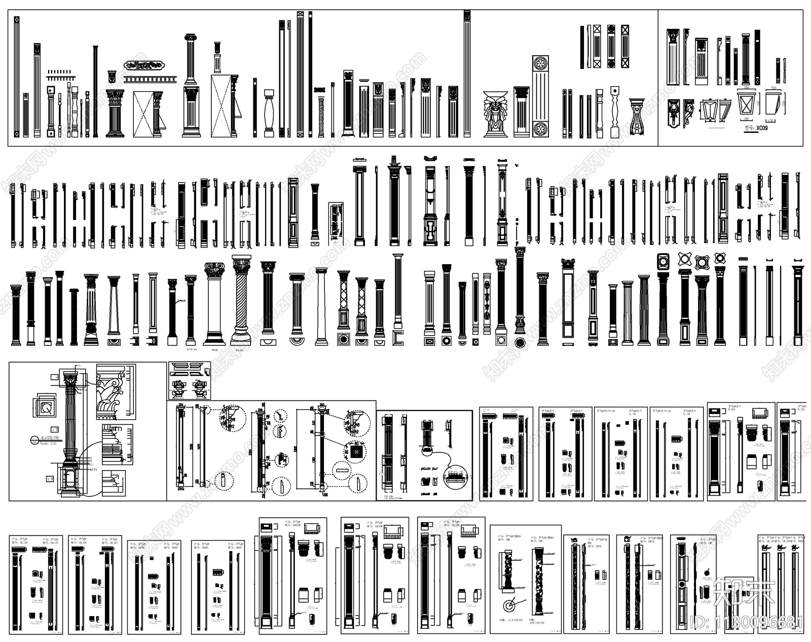 罗马柱栏杆柱头素材CAD施工图下载【ID:1130096681】