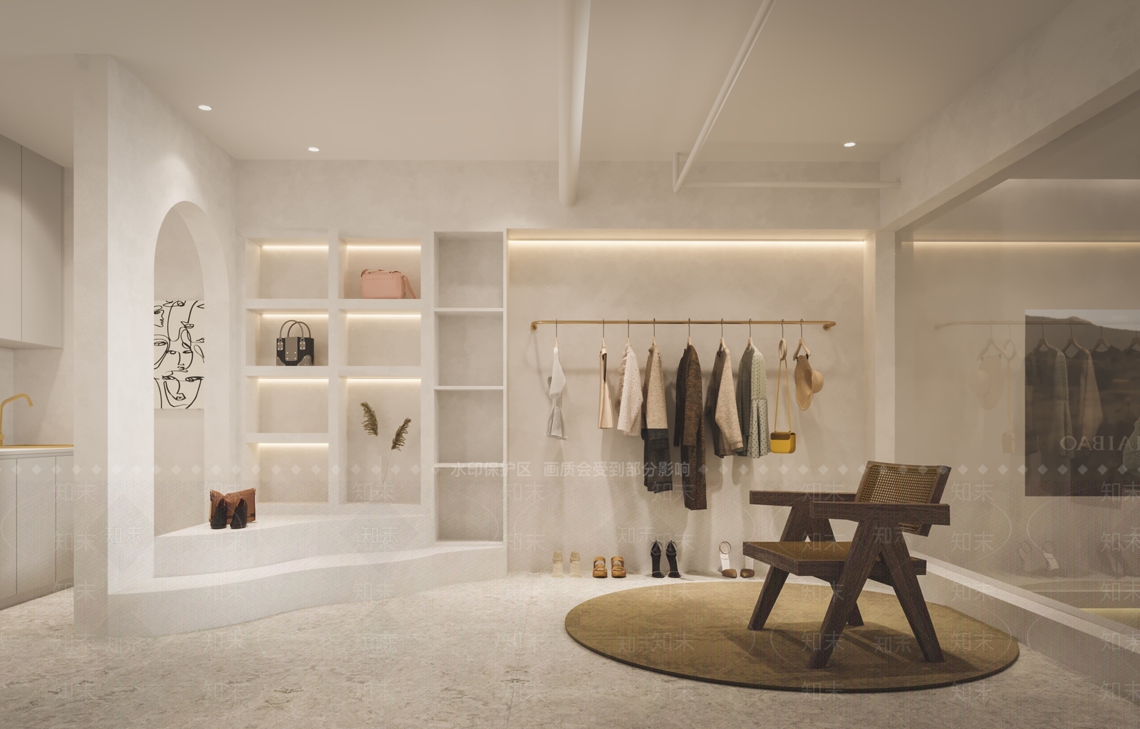 侘寂风服装店休息区SU模型下载【ID:1130043190】