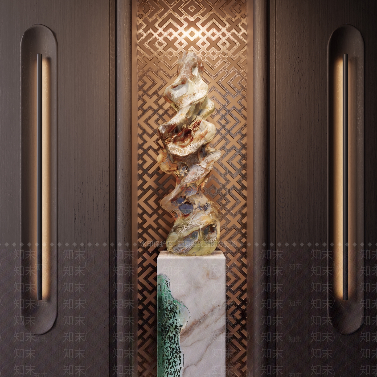 新中式玉石雕塑装置3D模型下载【ID:1130043456】