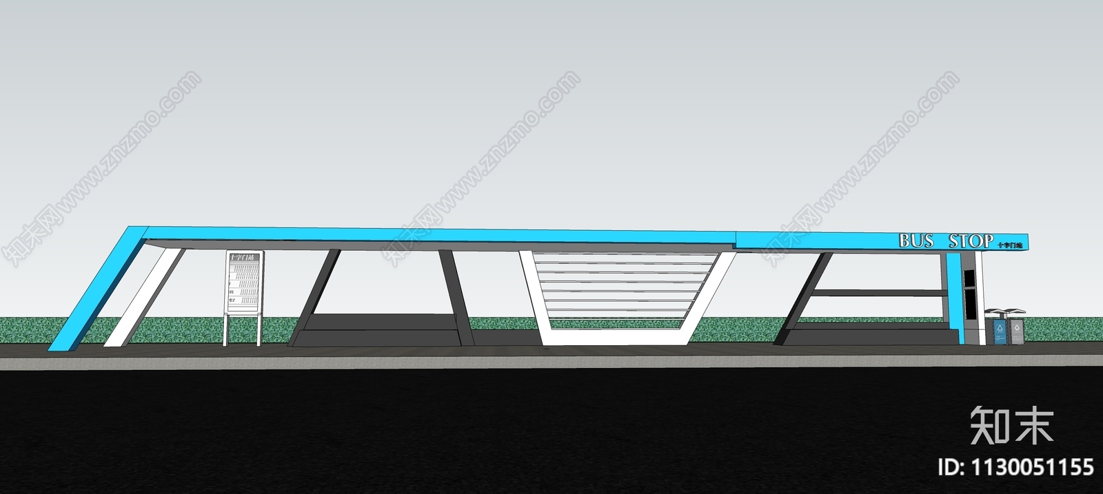 现代公交站构架SU模型下载【ID:1130051155】
