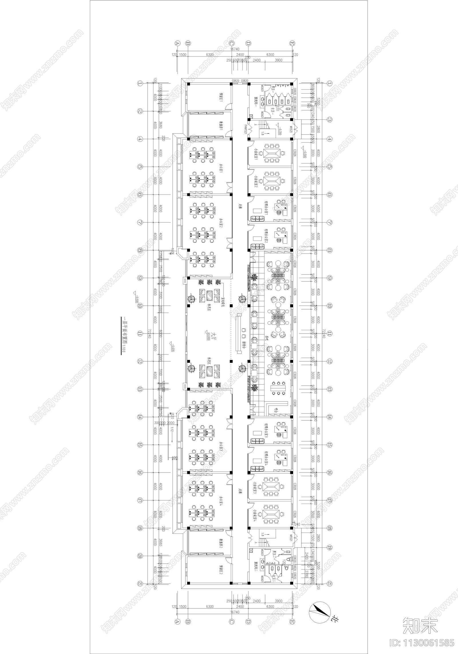 必远实业办公楼室内cad施工图下载【ID:1130061585】