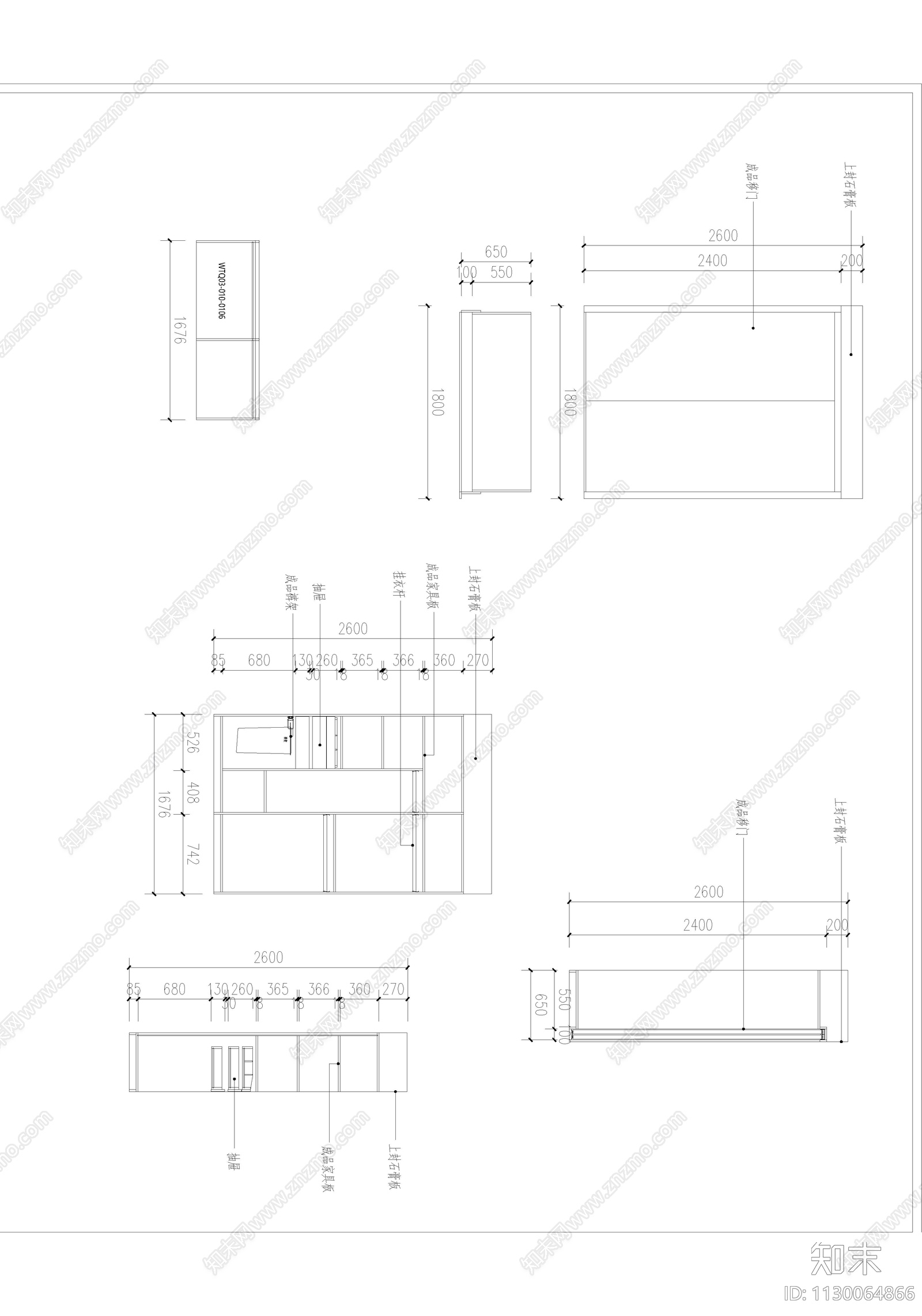 万达单身公寓室内cad施工图下载【ID:1130064866】