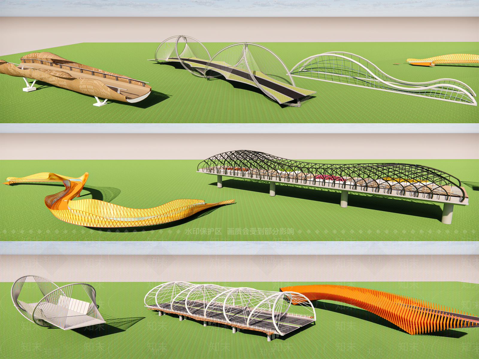 现代人行栈道过街天桥SU模型下载【ID:1130069444】