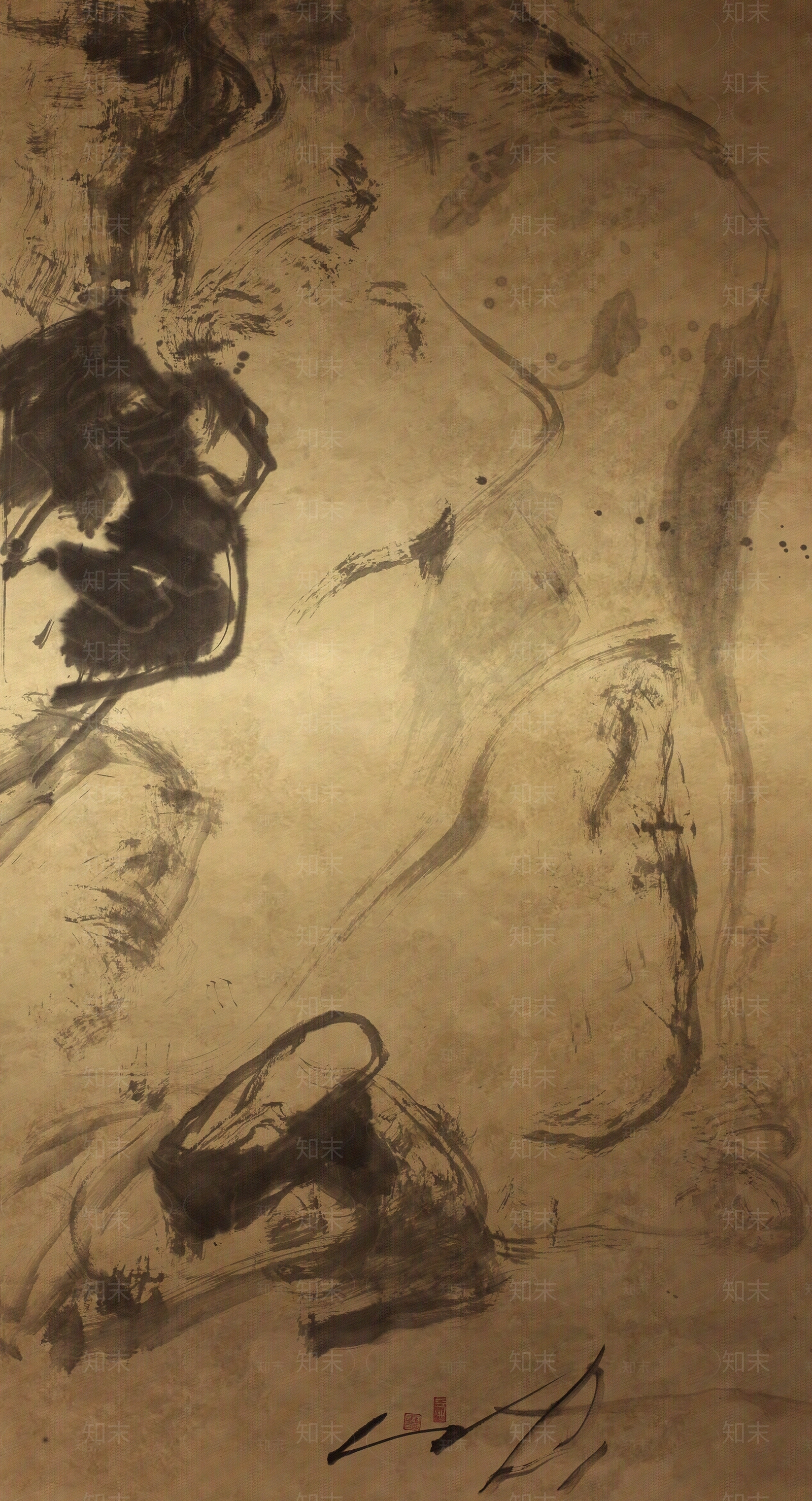 中式诧寂山水壁画贴图下载【ID:1130077534】