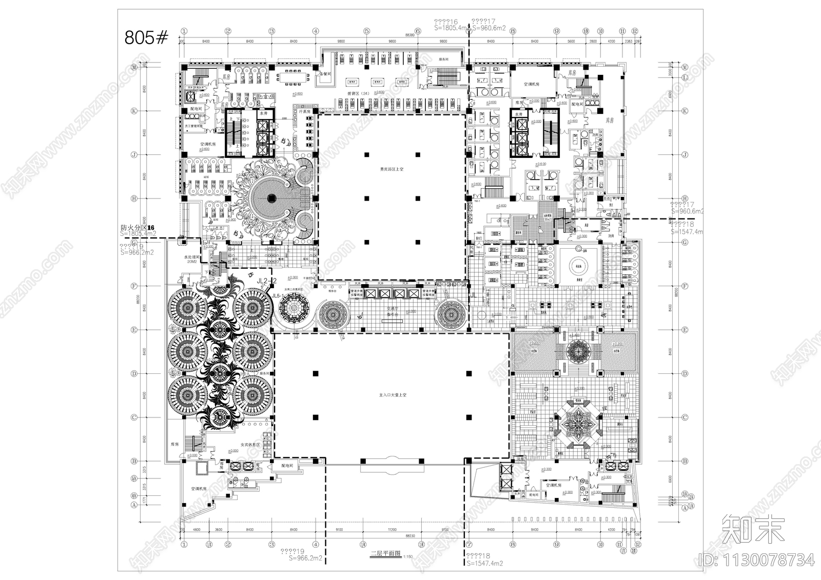 超大会所cad施工图下载【ID:1130078734】