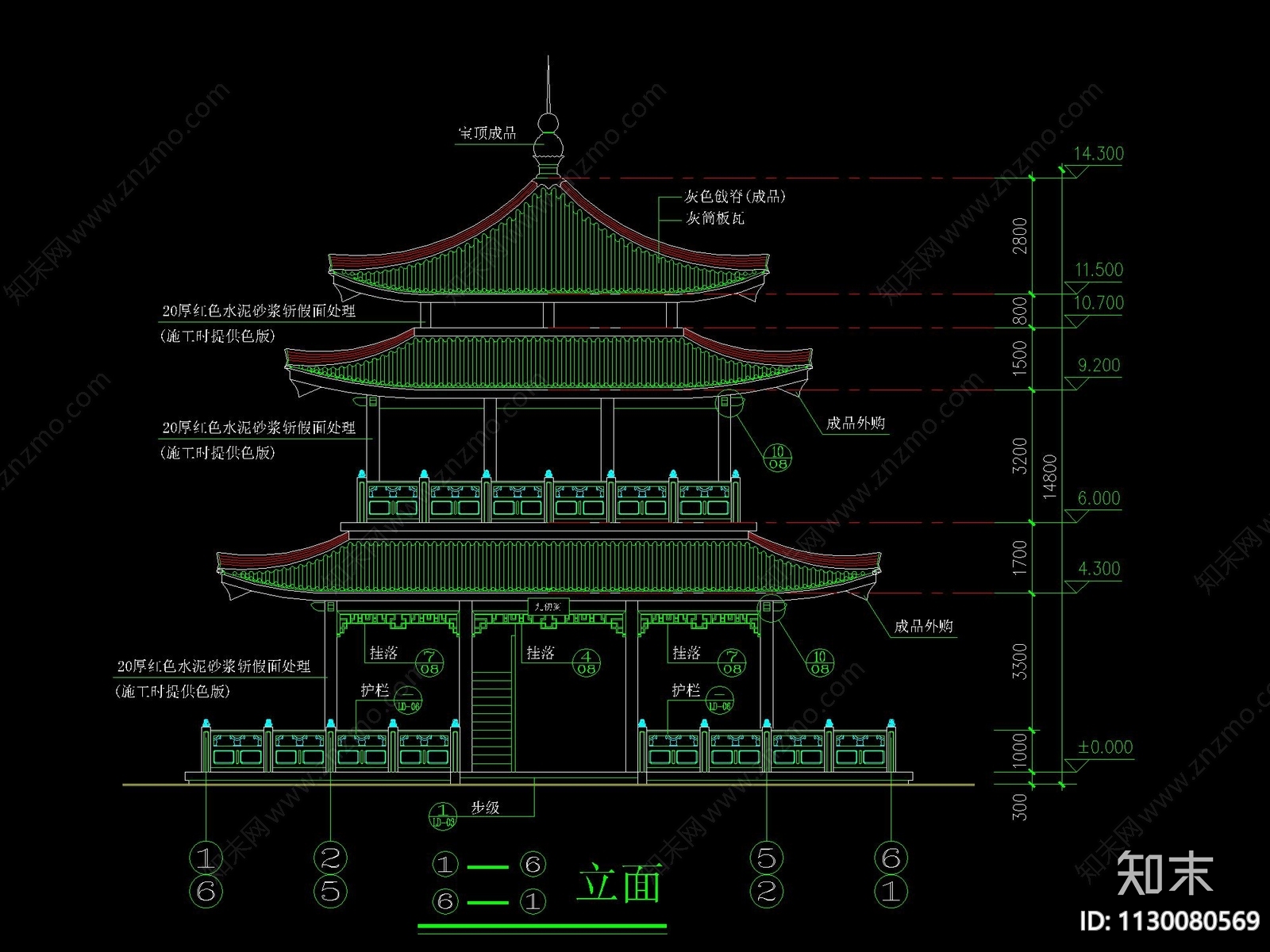 中式古建三层阁楼全套cad施工图下载【ID:1130080569】