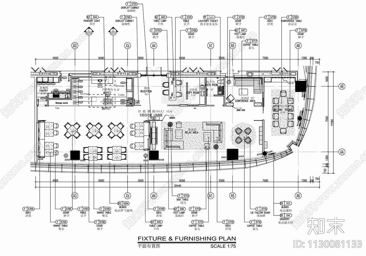 350㎡行政酒廊室内cad施工图下载【ID:1130081133】