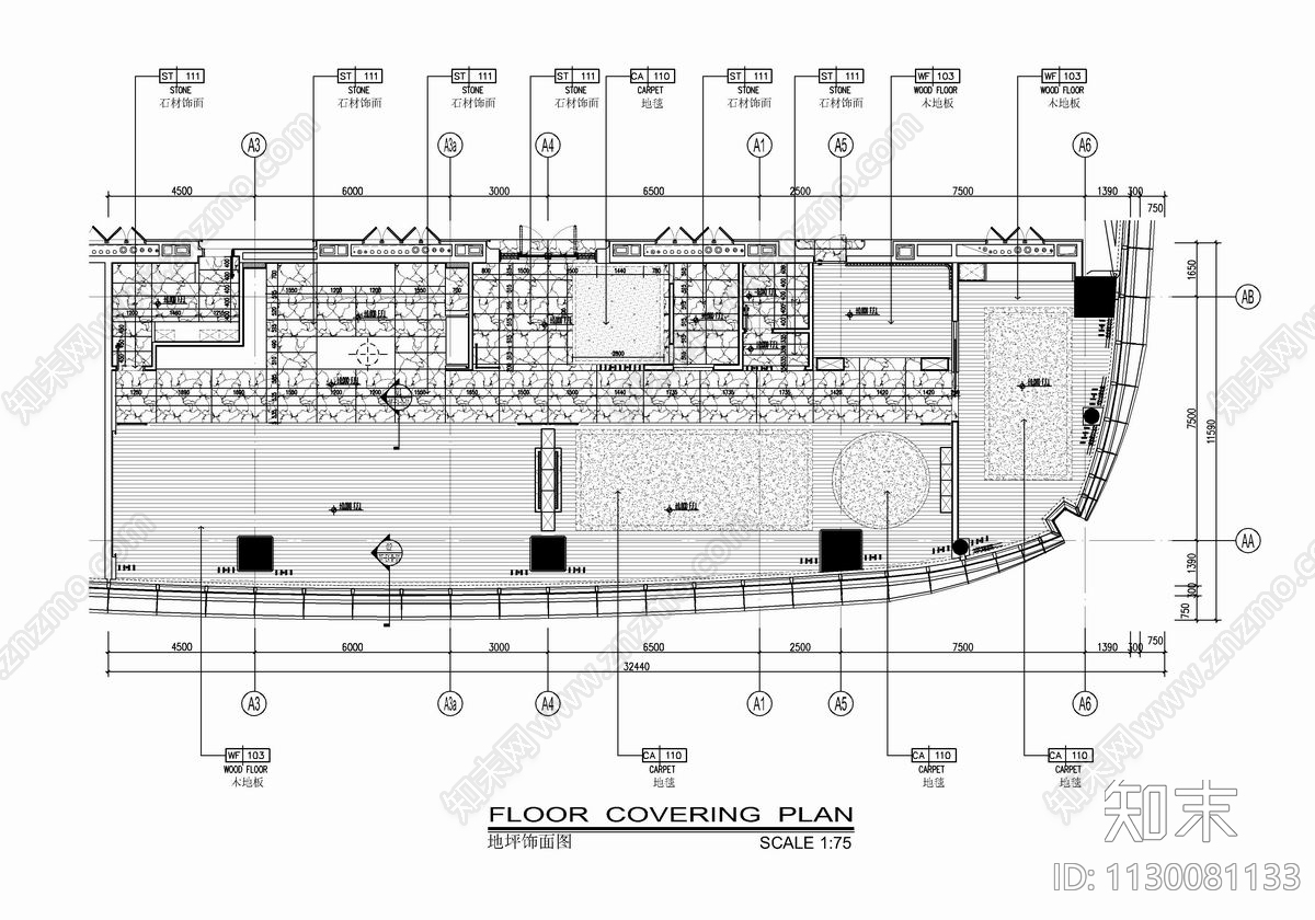 350㎡行政酒廊室内cad施工图下载【ID:1130081133】