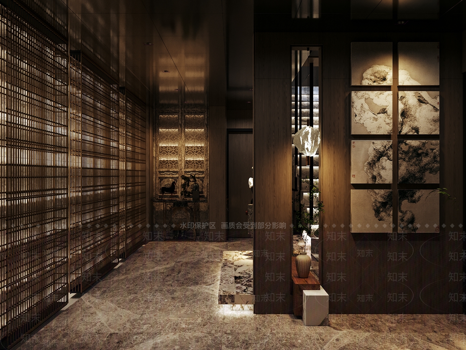 新中式楼梯间3D模型下载【ID:1130087879】