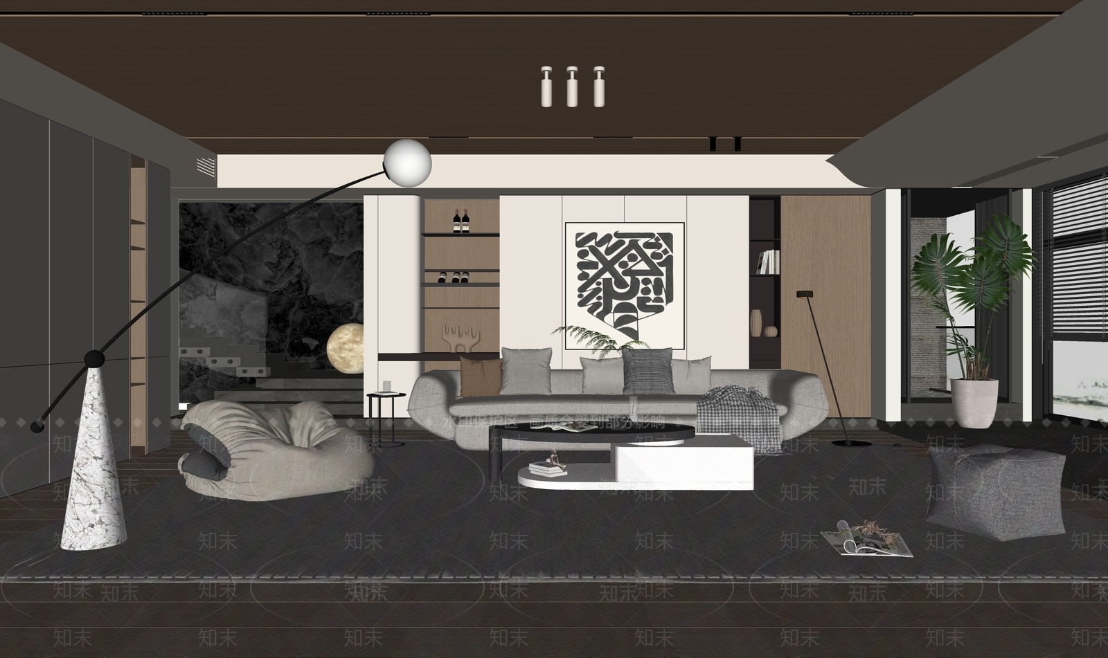 现代别墅客厅SU模型下载【ID:1130093117】