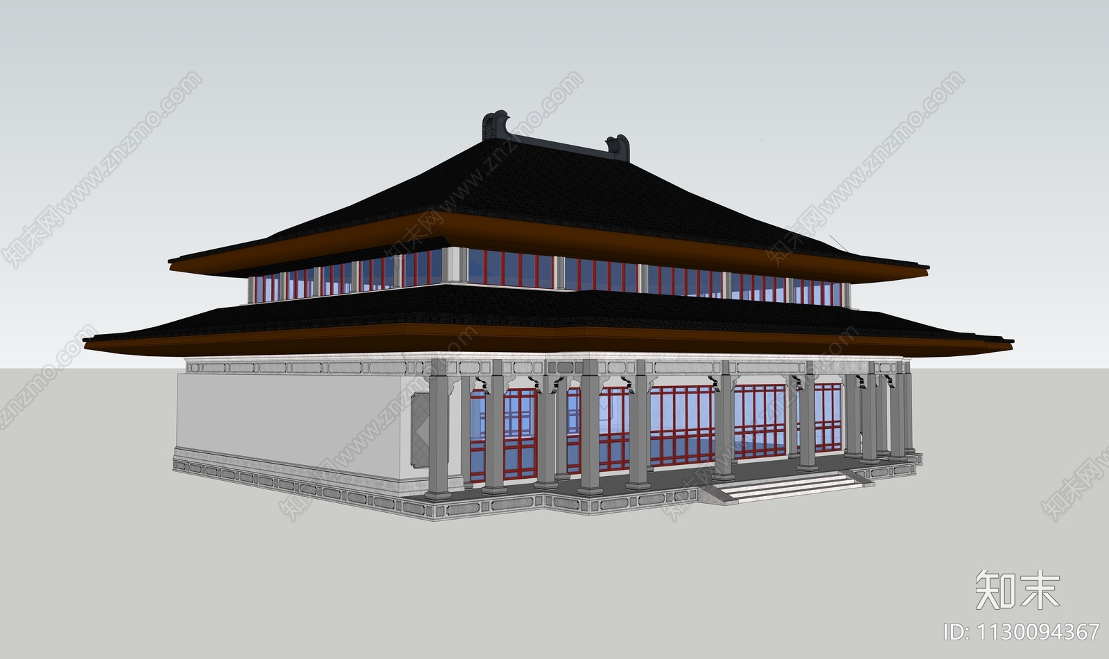 中式寺庙建筑SU模型下载【ID:1130094367】