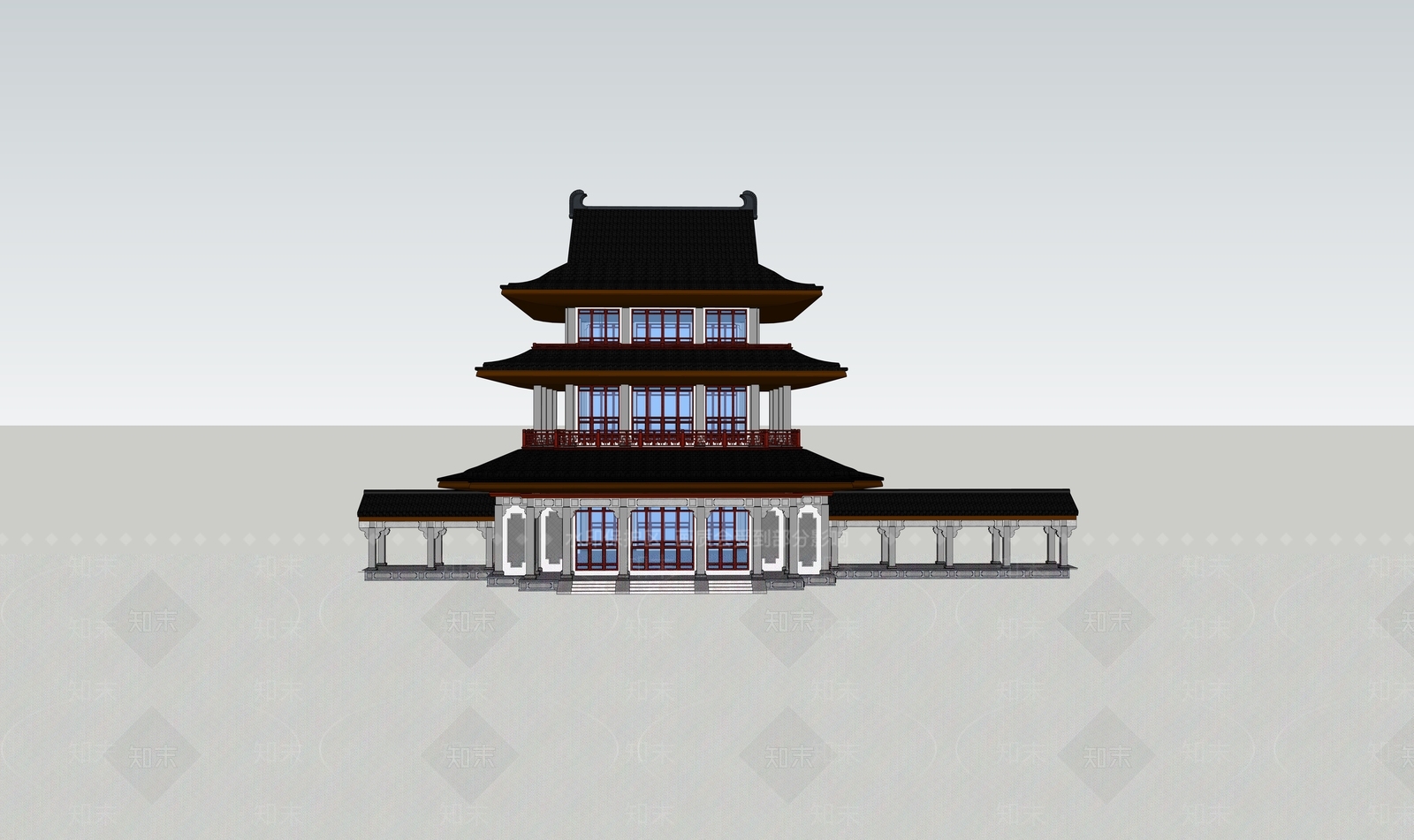 中式寺庙建筑SU模型下载【ID:1130095107】