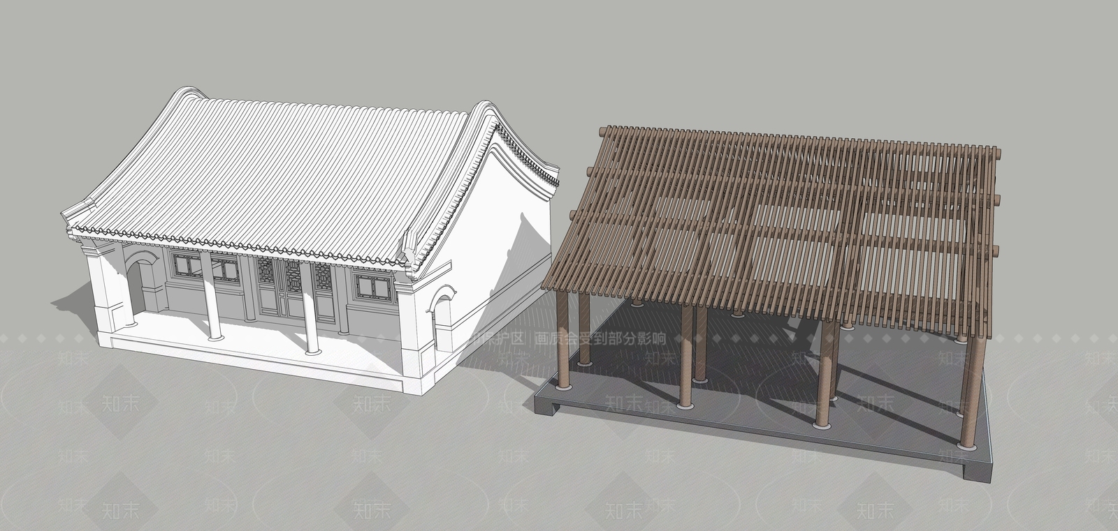 中式古建木结构框架SU模型下载【ID:1130095622】_知末su模型网