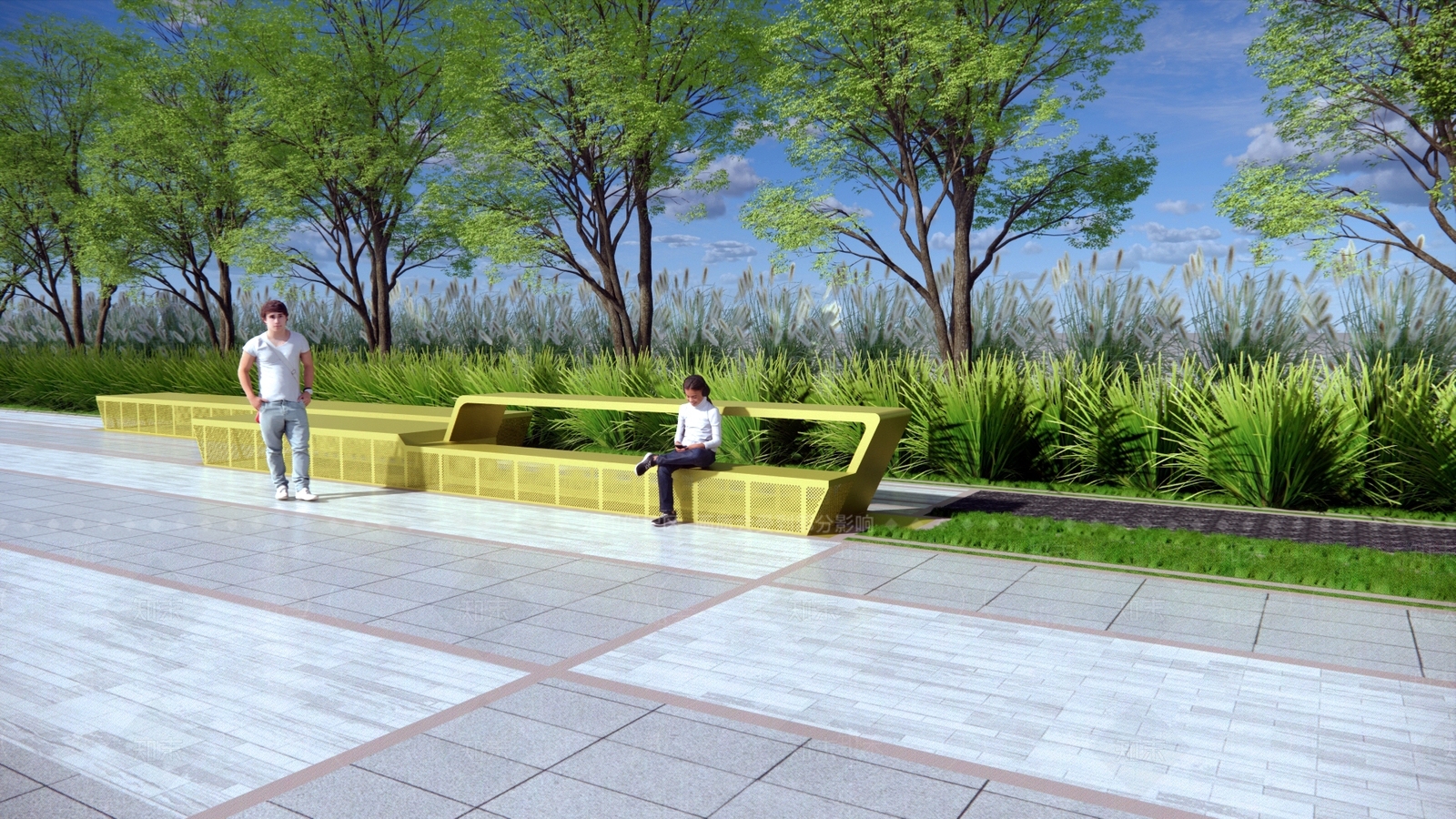 现代人行道SU模型下载【ID:1130169244】