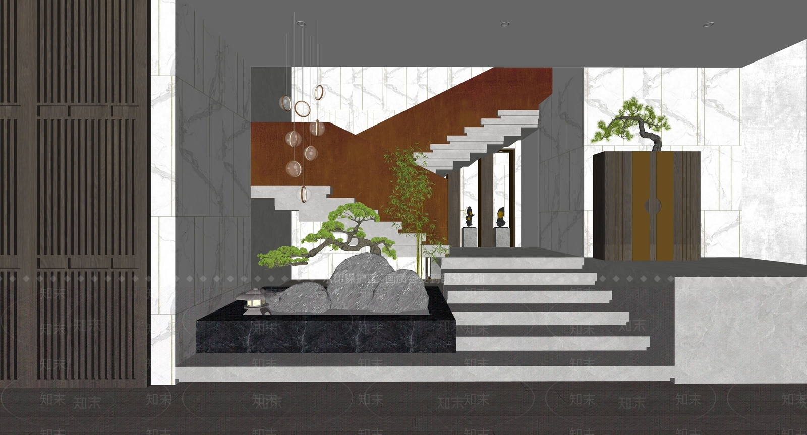 现代楼梯间SU模型下载【ID:1130099282】