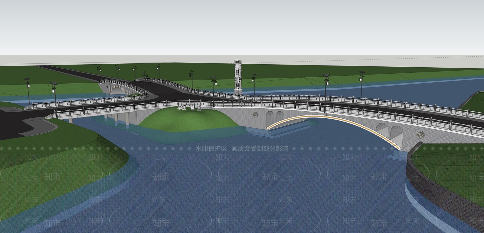 中式景观拱桥SU模型下载【ID:1130100437】