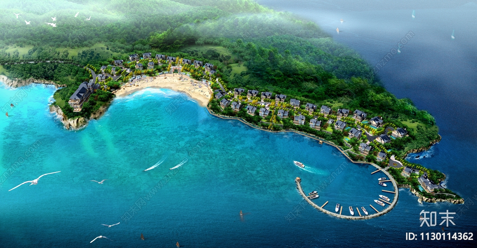 海边度假村鸟瞰psd免抠下载【ID:1130114362】