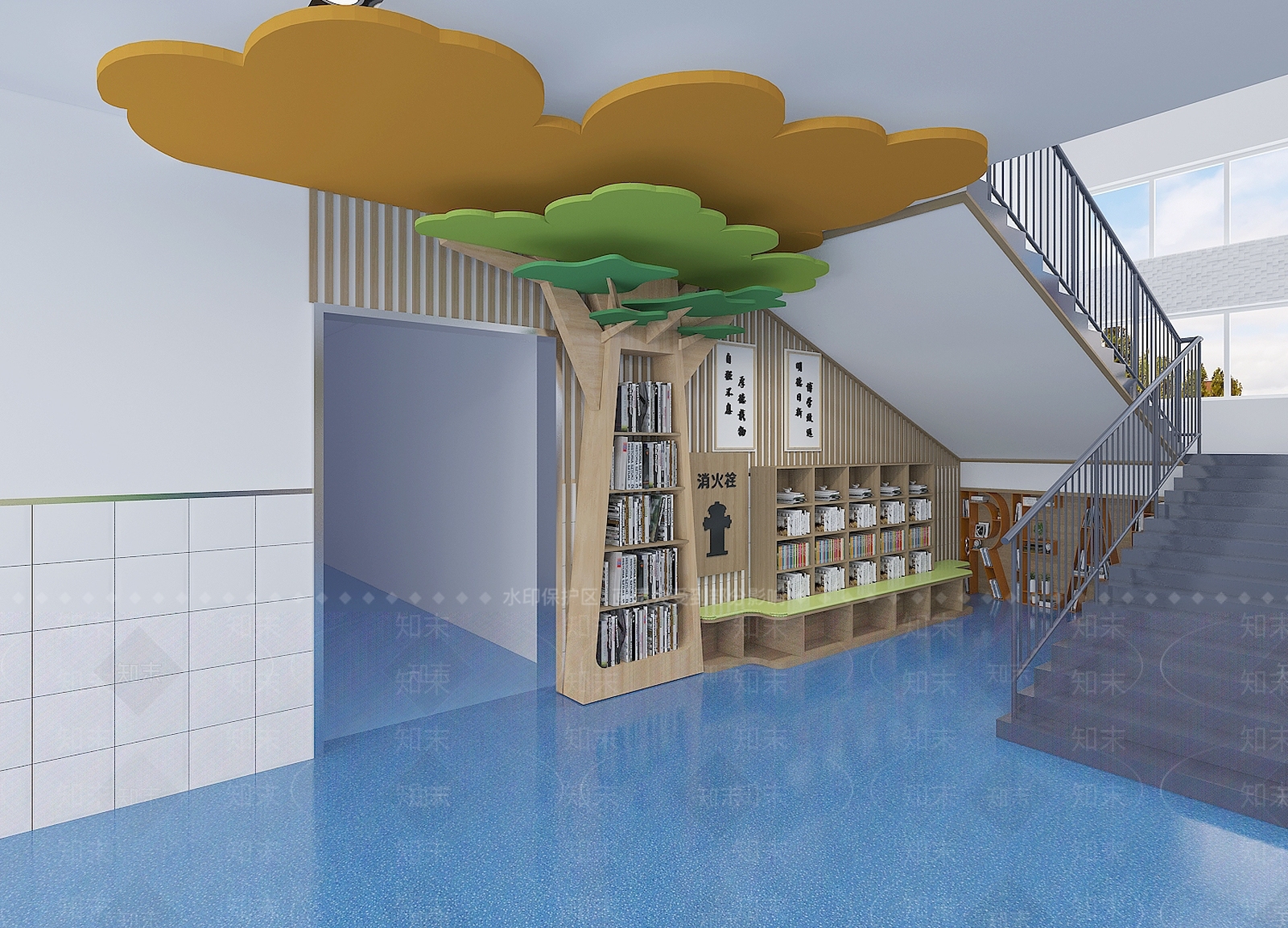 现代幼儿园楼梯间3D模型下载【ID:1130121122】