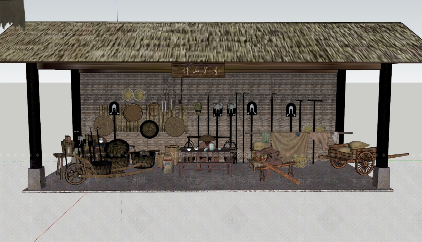 中式农具展示SU模型下载【ID:1130121760】