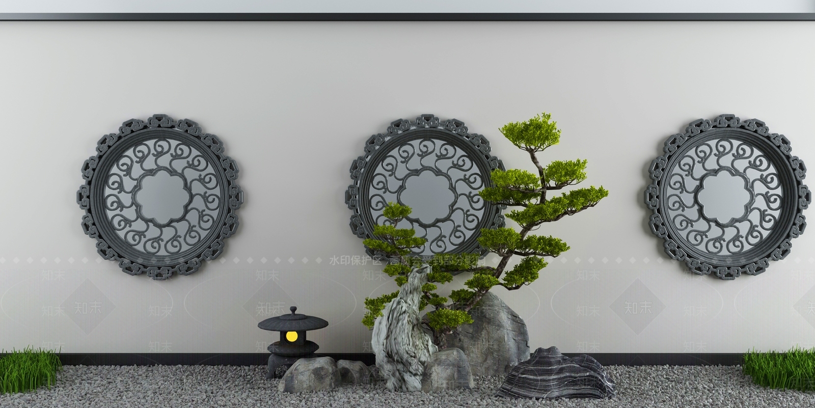 新中式庭院景观小品3D模型下载【ID:1130127240】