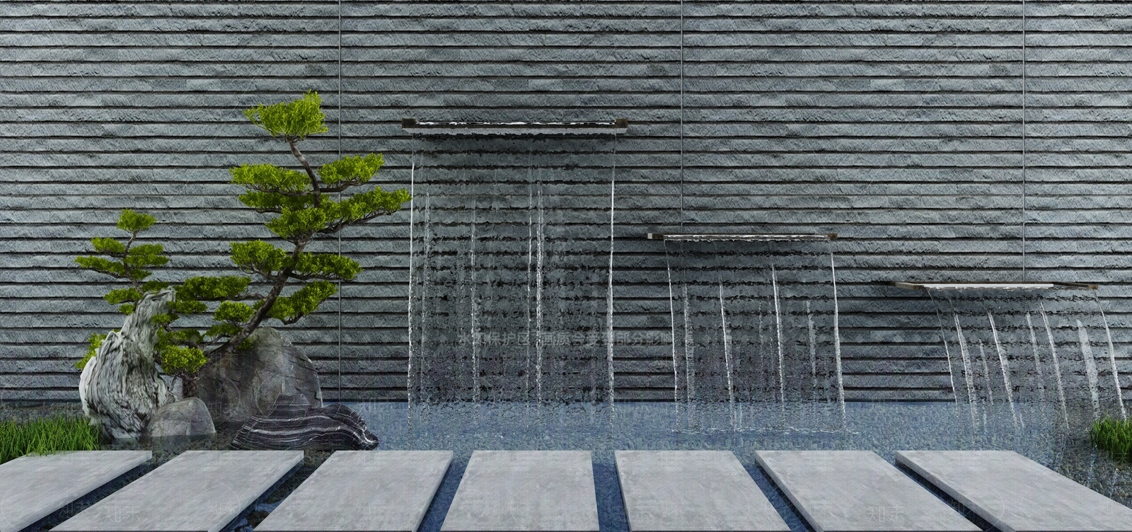 新中式庭院流水假山水景3D模型下载【ID:1130128724】
