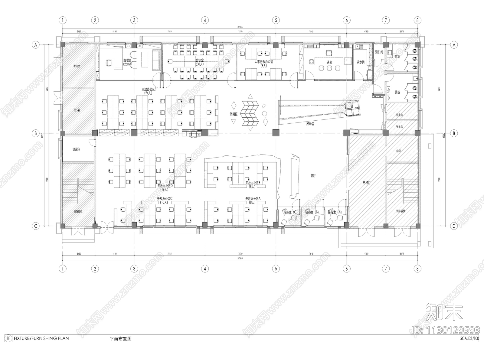 深圳某公司办公室室内施工图下载【ID:1130129593】