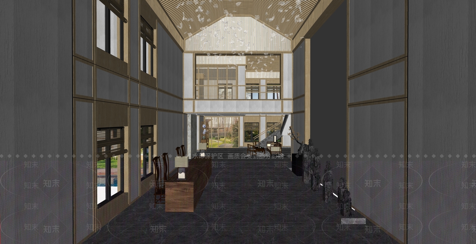 新中式酒店大堂SU模型下载【ID:1130129686】