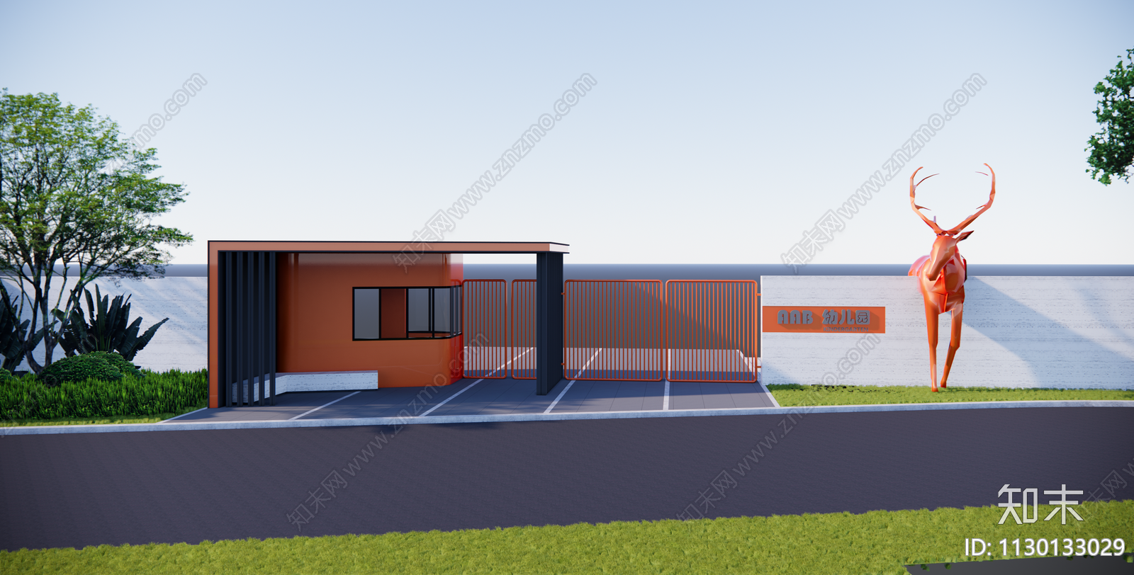 小学幼儿园校园入口大门施工图下载【ID:1130133029】