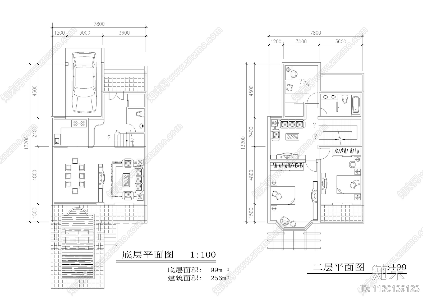 独立别墅户型建筑cad施工图下载【ID:1130139123】