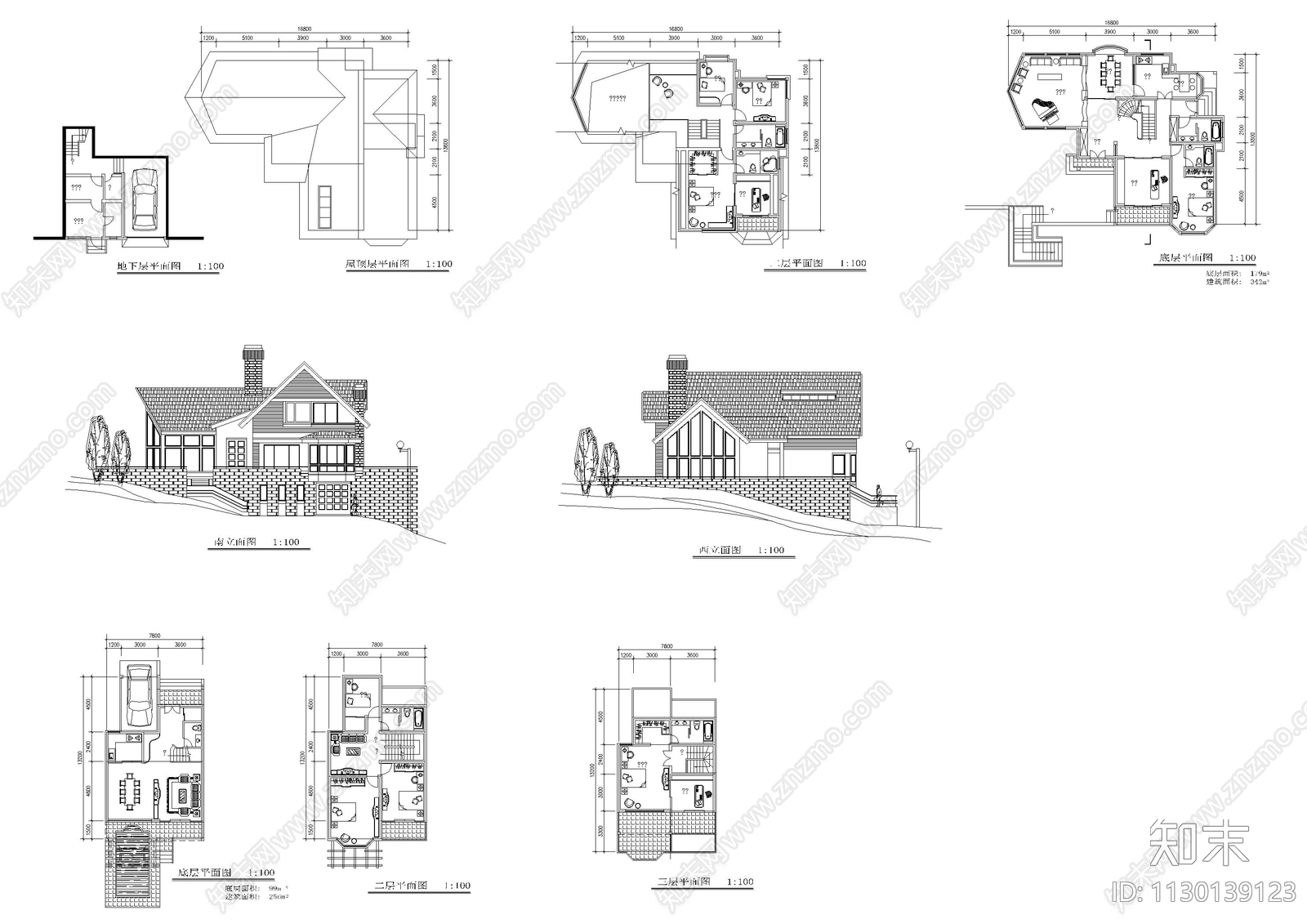 独立别墅户型建筑cad施工图下载【ID:1130139123】