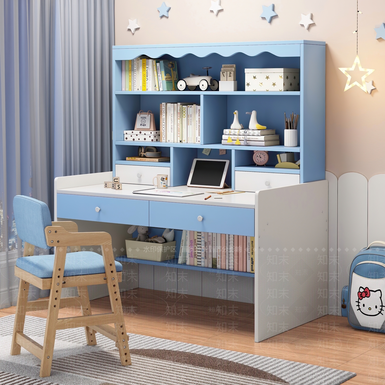 北欧书桌椅组合书包摆件3D模型下载【ID:1130145503】