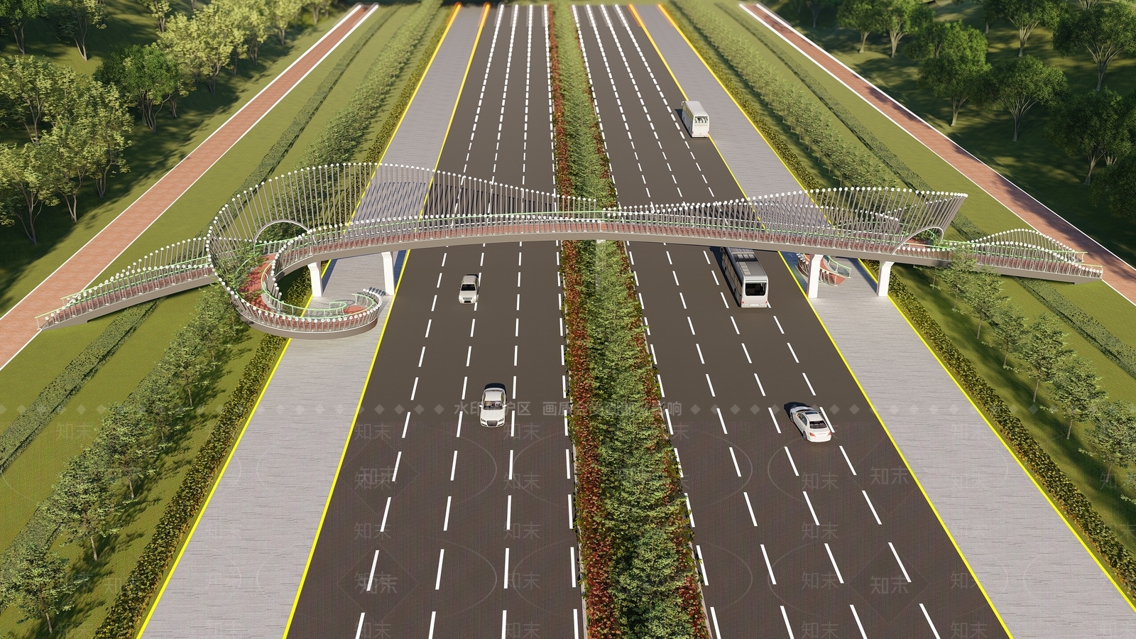 现代道路人行桥SU模型下载【ID:1130145635】